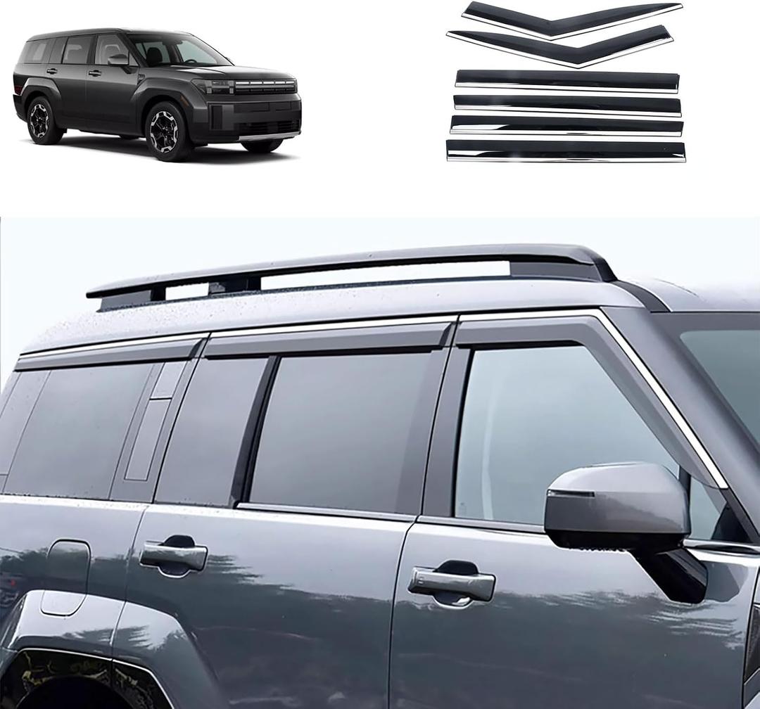 Side Window Deflector Visors Compatible with Hyundai Santa Fe 2024 2025 2026 Acrylic Smoke Tinted Sun Rain Wind Guards Shield Vent Cover Exterior Car Accessories 6PCS
