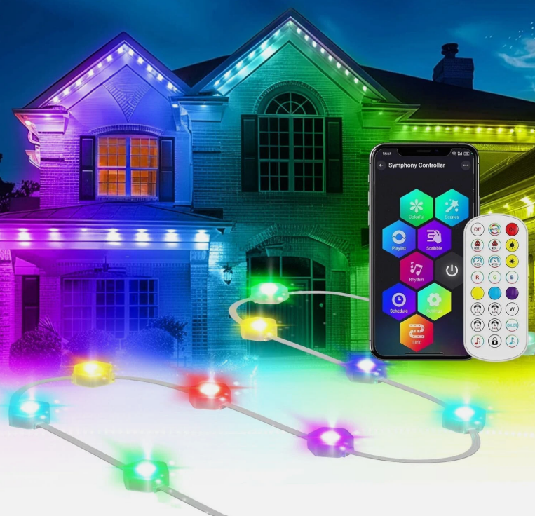 RGB Eaves Lights Smart Outdoor Lights with 72 LED Lights Permanent Outdoor Music Sync Light Waterproof LED Strings for Holiday DIY Christmas House Party Wedding Light (100ft)