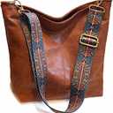 Hobo Bags Vegan Leather Crossbody Bag Guitar Strap Shoulder Purses with Zipper Handbags for Women (Brown)