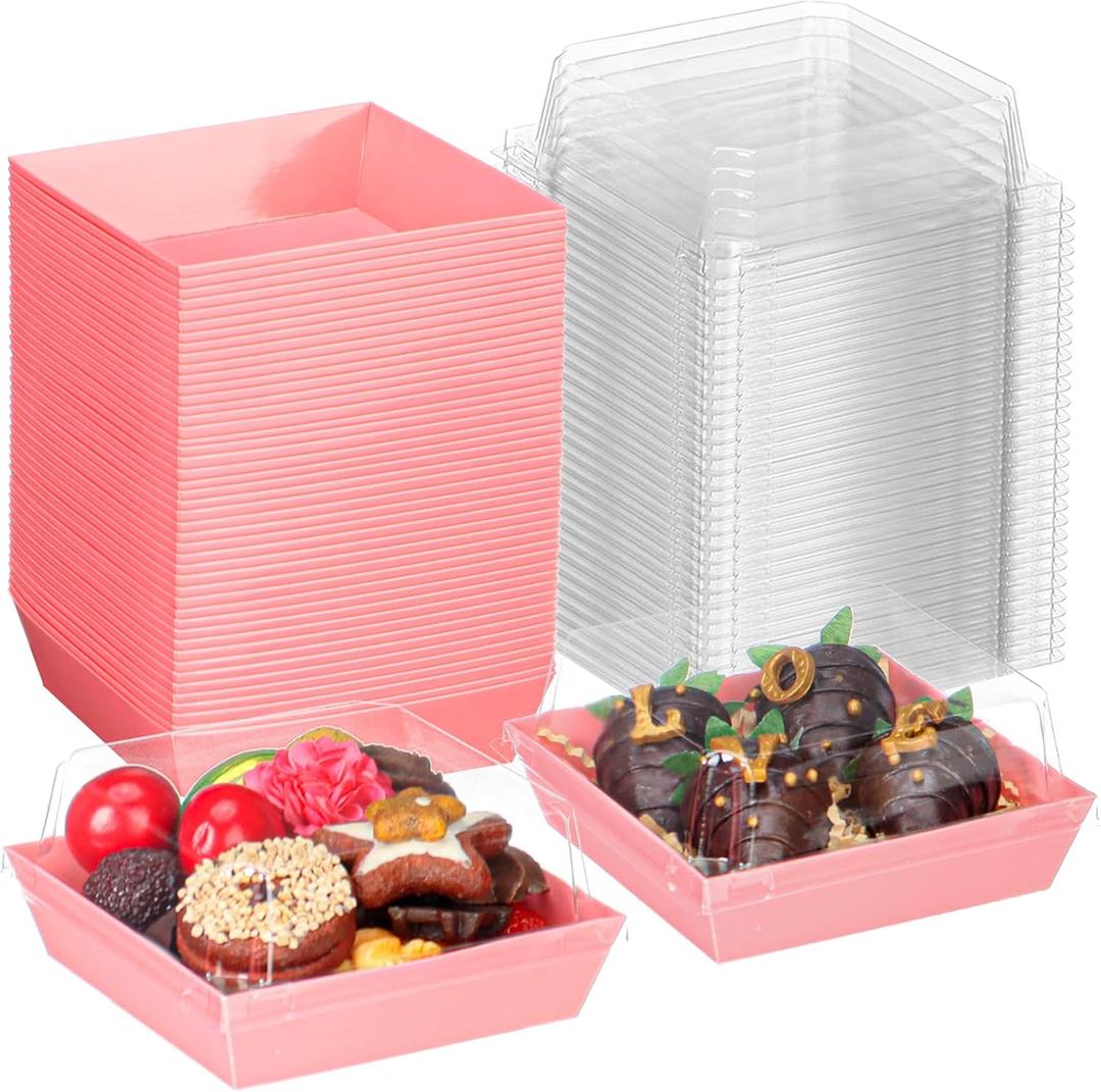 100Pack 4x4x2.5 Inches Charcuterie Boxes with Clear lids Cookies Boxes Bakery Boxes Chocolate Covered Strawberries Boxes Mini Cake Boxes Treat Boxes Hot Chocolate Bomb Boxes Orec Boxes