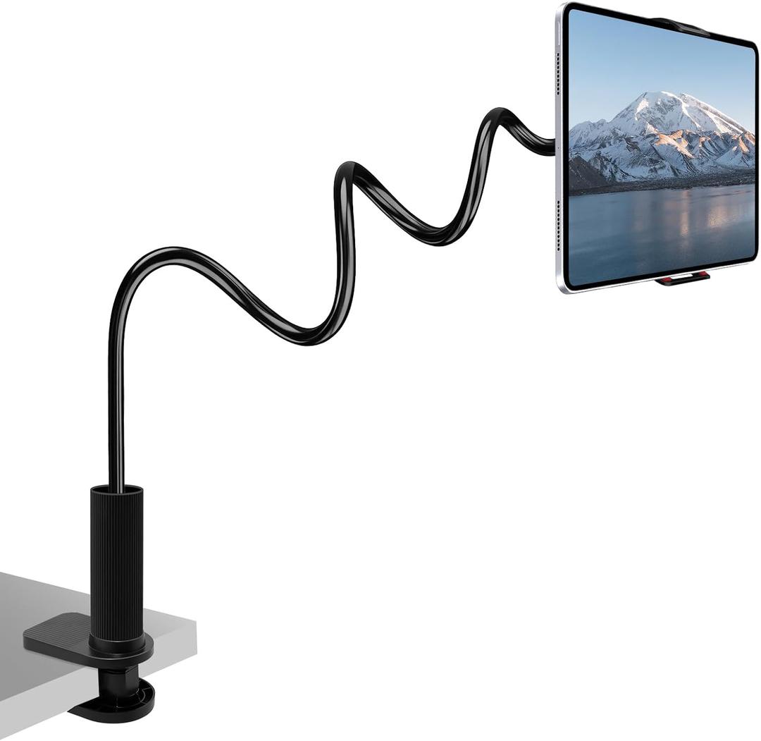 Gooseneck Phone Holder-Cell Phone iPad Stand with 39inch Flexible Long Lazy Arm, 360 Adjustable, Clamp Mount Stand for Desk, Bed, Office, Kitchen-for iPhone, All 4-11" Smartphone and Tablets