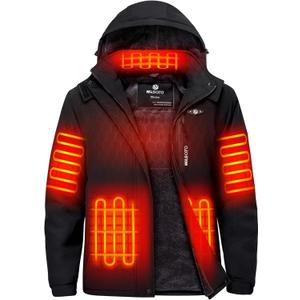 WASOTO Heated Jackets for Men Fur Lining with 18400mAh Battery Pack Charger included Rechargeable Waterproof for Hunting Work (X-Large, Black)