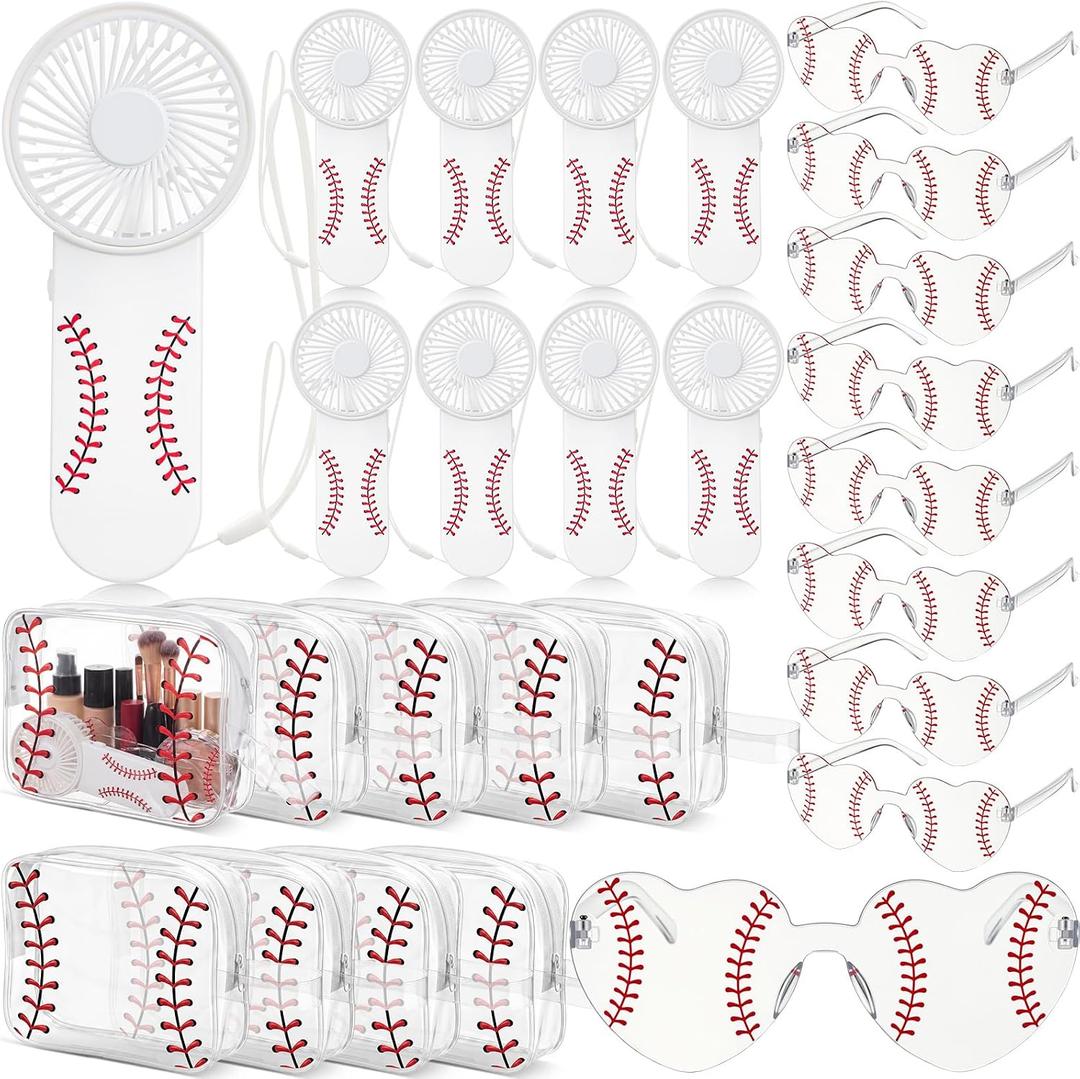Woanger 27 Pcs Baseball Gifts Sets 9 Portable Mini Handheld Fans Bulk 9 Makeup Bags 9 Glasses Sport Party Favors Team Gifts for Women Games Birthday, Battery Not Include