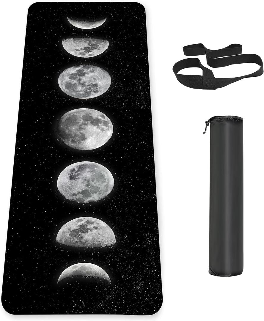 Non Slip Yoga Mat TPE Workout Mat for Men Women, Thick Workout Mat with Carrying Strap, Fitness Mats for Exercise, Yoga, Fitness, Pilates, Floor Workouts (72" x 24" x 6mm) (Moon)