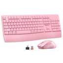 MEETION Wireless Keyboard and Mouse, Full-Sized Cordless Keyboard with Wrist Rest, 3 DPI Adjustable Mouse, Keyboard and Mouse Set with 2.4GHz USB Receiver, for PC/Computer/Laptop/Windows/Mac, Pink