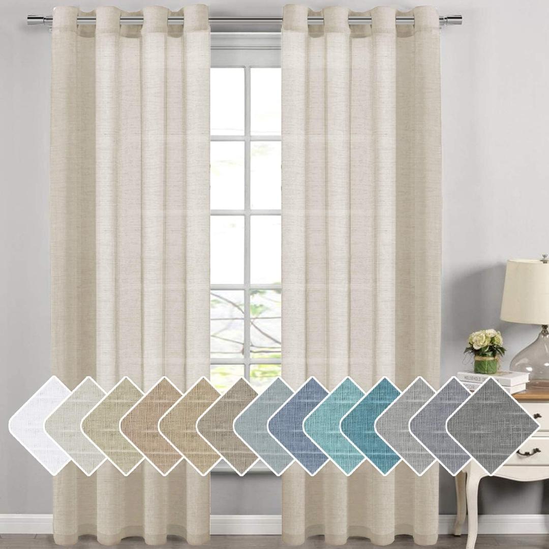 H.VERSAILTEX Linen Curtains Natural Linen Semi-Sheer Curtains 2 Panels Nickel Grommet Privacy Added Premium Soft Rich Material Drapes for Bedroom/Livingroom - 52x108 - Inch - Linen