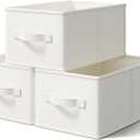 LayerSpace 3 Pack Fabric Storage Bins for Shelves | 16.25x12x10in Closet | Collapsible Bins for Organization | Linen Clothes Storage Bins | White & Ivory