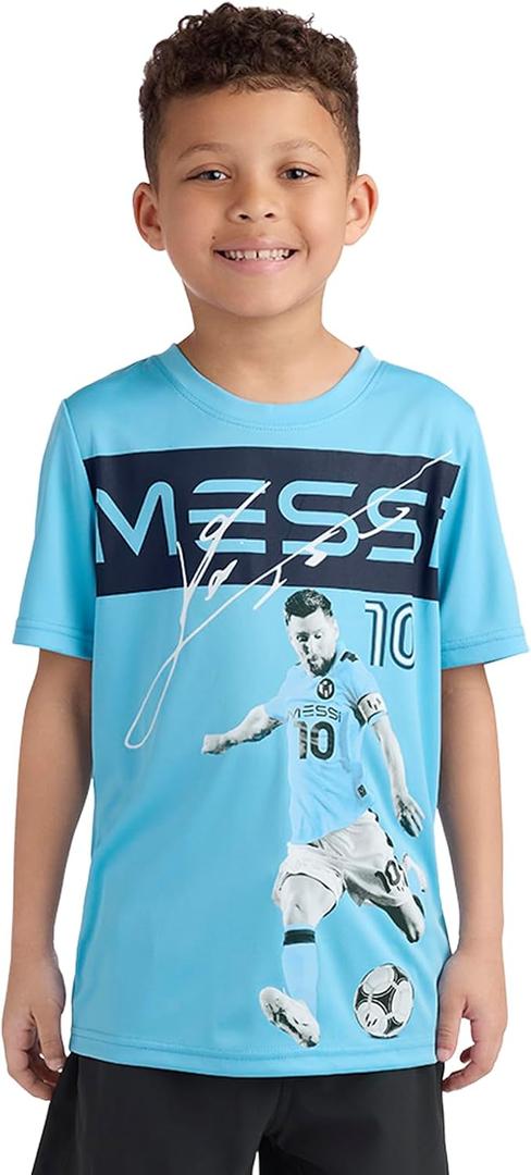 Messi Boys' Lifestyle Short Sleeve Top, Loose-fit Shirt with Logo, Comfortable (7, Air Blue)