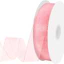 Pink Sheer Ribbon 100 Yards 1 Inch Organza Chiffon Tulle Ribbon for Wedding Bows Crafts Flower Bouquet Gift Wrapping Party Valentine's Day Decorations
