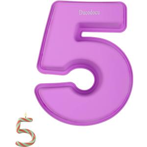 Ducodocu Large Silicone Number Cake Mould 3D Novelty Cake Pan DIY Baking Mold for Birthday Anniversary Number of 5