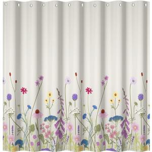 Yeele 72x72 Inch Floral Shower Curtain Watercolor Gorgeous Wildflower Bathroom Set Pretty Retro Natural Botanical Bath Sets Waterproof Bathroom Curtain with Hooks (Yjy00114)