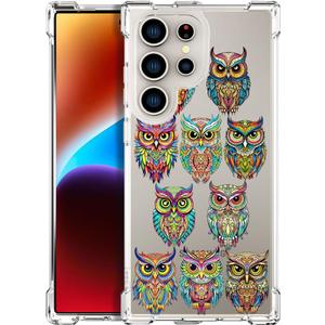 Compatible with Samsung Galaxy S24 Ultra Cases with Design, Cute Transparent Designer Phone Case for Women Girls Girly with Heavy Duty Protective Bumper (Clear Owls Cartoon Animals)