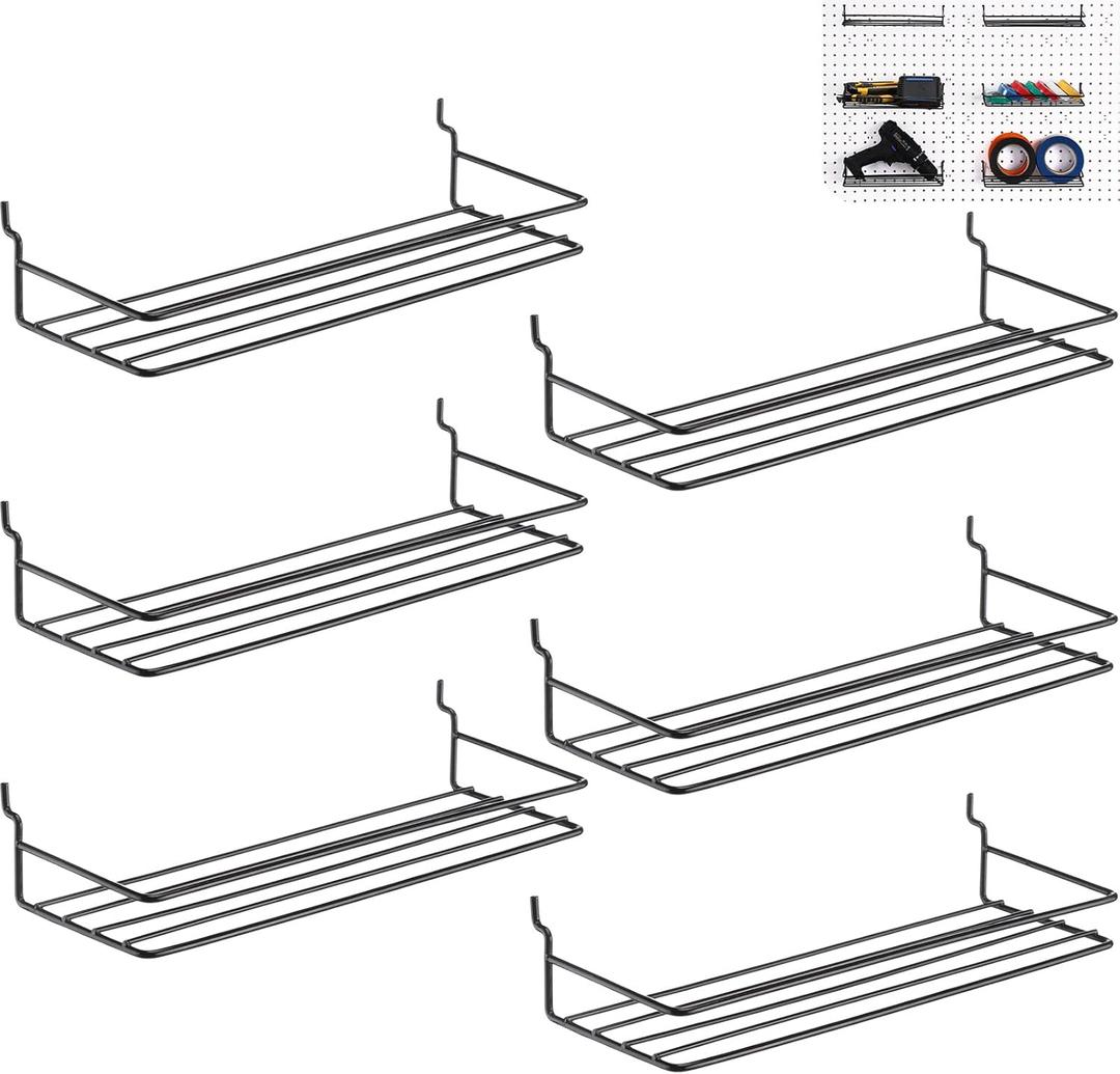 Blulu 6 Pack Small Pegboard Shelf Metal Pegboard Hooks, Metal Wall Organizer Shelf for Home Bedroom Garage, Black