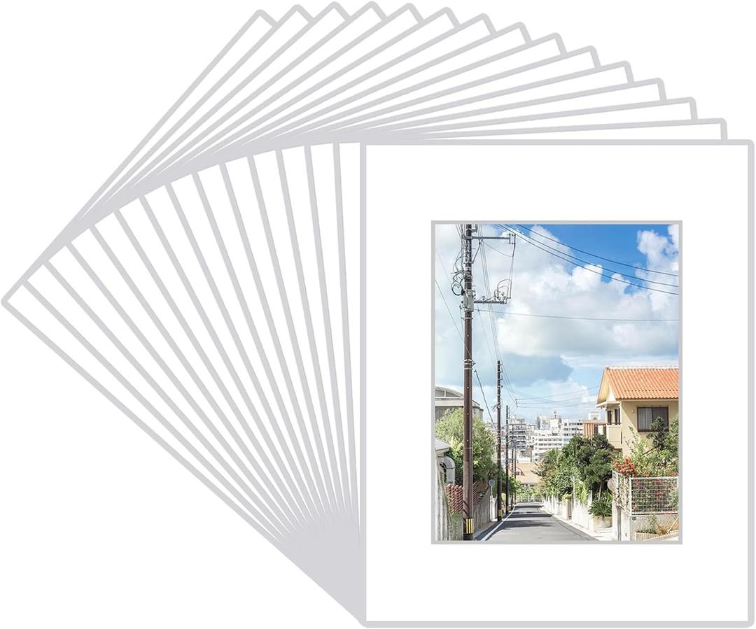 Prudiut 15 Pack 20x16 White Picture Mats, Frame Mattes for 11x14 Pictures Display Photo Frame Mat Core Bevel Cut Mat Board Show Kit for Photos, Prints, Artworks