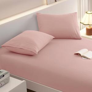Queen Fitted Sheet with 2 Pillowcase Soft Microfiber Sheet Set 16" Deep Pocket Bed Sheets, Wrinkle Free and Easy Care Bottom Sheet for Queen Size Bed, Pink