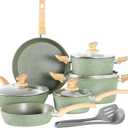 Kitchen Academy Induction Cookware Sets - 12 Piece Green Cooking Pan Set, Granite Nonstick Pots and Pans Set