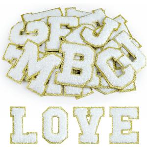 Morcheiong 52Pcs Self Adhesive Chenille Letter Patches A-Z, Chenille Letters for Clothing, Fabric, Shoes, Bags (White)