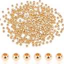PH PandaHall 3mm 14K Gold Plated Spacer Beads, 300pcs Mini Smooth Round Beads Seamless Ball Bead Small Metal Brass Loose Bead for Summer Hawaii Layered Necklace Bracelet Jewelry Making