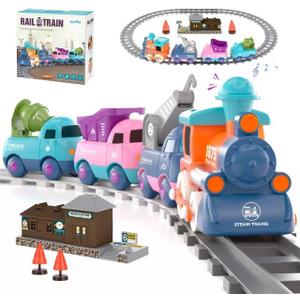 Electric Train Set for Toddler 2-4, Toddler Toys for 2+ Year Old Boy Gifts, Train Toy with Music, Light, Tracks,Toys for 2+ 3 4 5 Year Old Boy Birthday Gifts