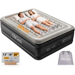 OhGeni 20" Raised Cal King Air Mattress with Built in Pump, Keep Feet from Dangling, Extra Length Blow up Mattress, Back-Friendly Airbed for Guests, Luxury Comfort for People(190CM Height), 700lbs