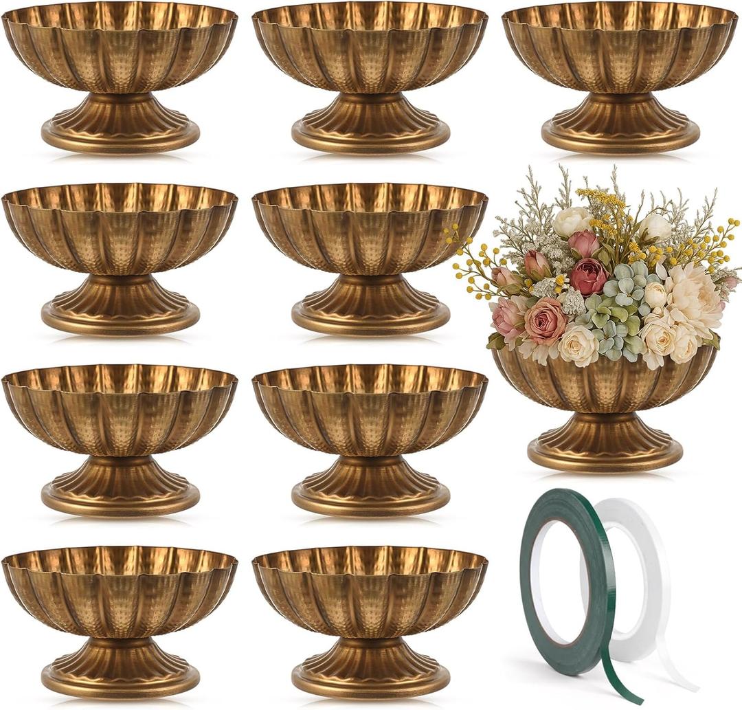 10 Pcs Metal Compote Bowl for Centerpiece Flower Holder Small Compote Vase Decorative Indoor Outdoor Flowers Fruits Plant for Valentine's Day Wedding Home Party Decoration (Gold Bronze)