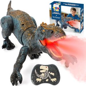 STEAM Life Remote Control Dinosaur Toy, RC T-Rex with Lights, Sounds & Mist Spray, Walking Robot Dinosaur Toys for Boys Age 4-7, Rechargeable Large Dinosaurs Toy Gift
