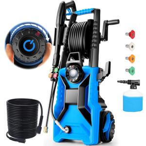 Pressure Washer 5000 PSI Adjustable Pressure, Power Wahser Powered with 33ft Pressure Hose, 4 Nozzles and 500ml Foam Cannon, Cleaner Machine for Home, Car, Blue