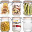 WACOI 32 Oz Glass Mason Jars with Airtight Lids 6 Pack, Wide Mouth Canning Jars with Clip Top Lids for Kitchen Storage Pickling Salad Jams Coffee Beans
