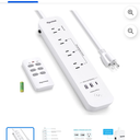 Remote Control Power Strip with 3 USB Surge Protector Power Strip with 3 RF Controlled Outlets, 5ft Extension Cord, 15A/1875W Remote Control Outlet for Household and Workstation Appliances