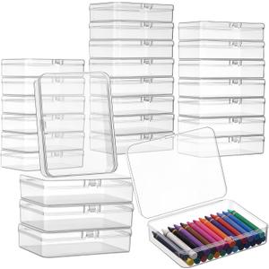 25 Pcs Plastic Crayon Box with Lid 4.53 x 3.35 x 1.1 Inches Clear Small Storage Box Holder Stackable Pencil Case Organizer Container Bulk for Art Crafts Jewelry Beads Office Supplies