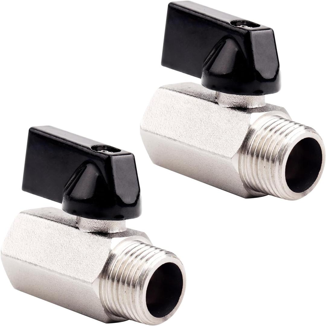 3/8" Mini Ball Valve, 2pcs Brass NPT Threads Female x Male Shut-Off Valve Switch