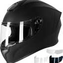 Favoto Full Face Motorcycle Helmet DOT Approved, Cascos para Motos Snowmobile Dirt Bike Helmet for Adults Men Women, Anti-Fog Film Included, Black, Large, 59-60cm/23.2-23.6inch