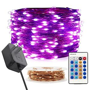 RUICHEN Dimmable String Lights Plug in 66 Ft 200 LED Copper Wire Fairy Lights with Remote, Purple