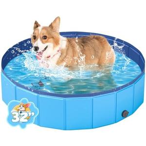 YSJILIDE Foldable Dog Pool, Portable PVC Dog Pet Swimming Pool, Collapsible Plastic Dog Bath for for Large Medium Small Dogs & Kids (S-32"x 8" Blue)