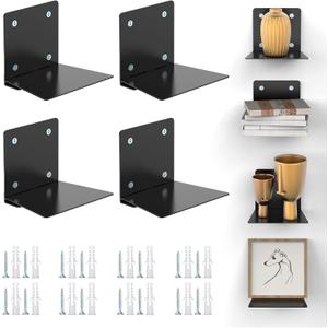 Eapele Invisible Floating Bookshelf, Heavy-Duty Hanging Bookshelves, Steel Constructed Wall Mounted Hidden Bookshelf with Mounting Hardware, 4PCS Black (Irregular square 4pcs)