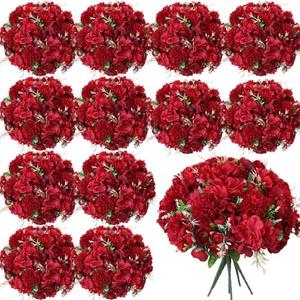 Tigeen 24 Bundles Peonies Artificial Flowers Faux Roses Silk Flowers Hydrangea Artificial Bouquet for Wedding Table Centerpiece Floral Vase Home Office Bridal Decor (Wine Red)