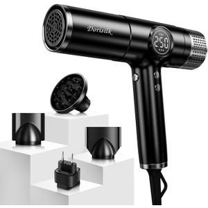 DORISILK Dual Voltage Hair Dryer for International Travel1875W Professional Hair Dryer 160000 RPM Brushless Motor for Fast Drying Low Noise Ionic Blow Dryer with Hair Diffuser for Curly Hair