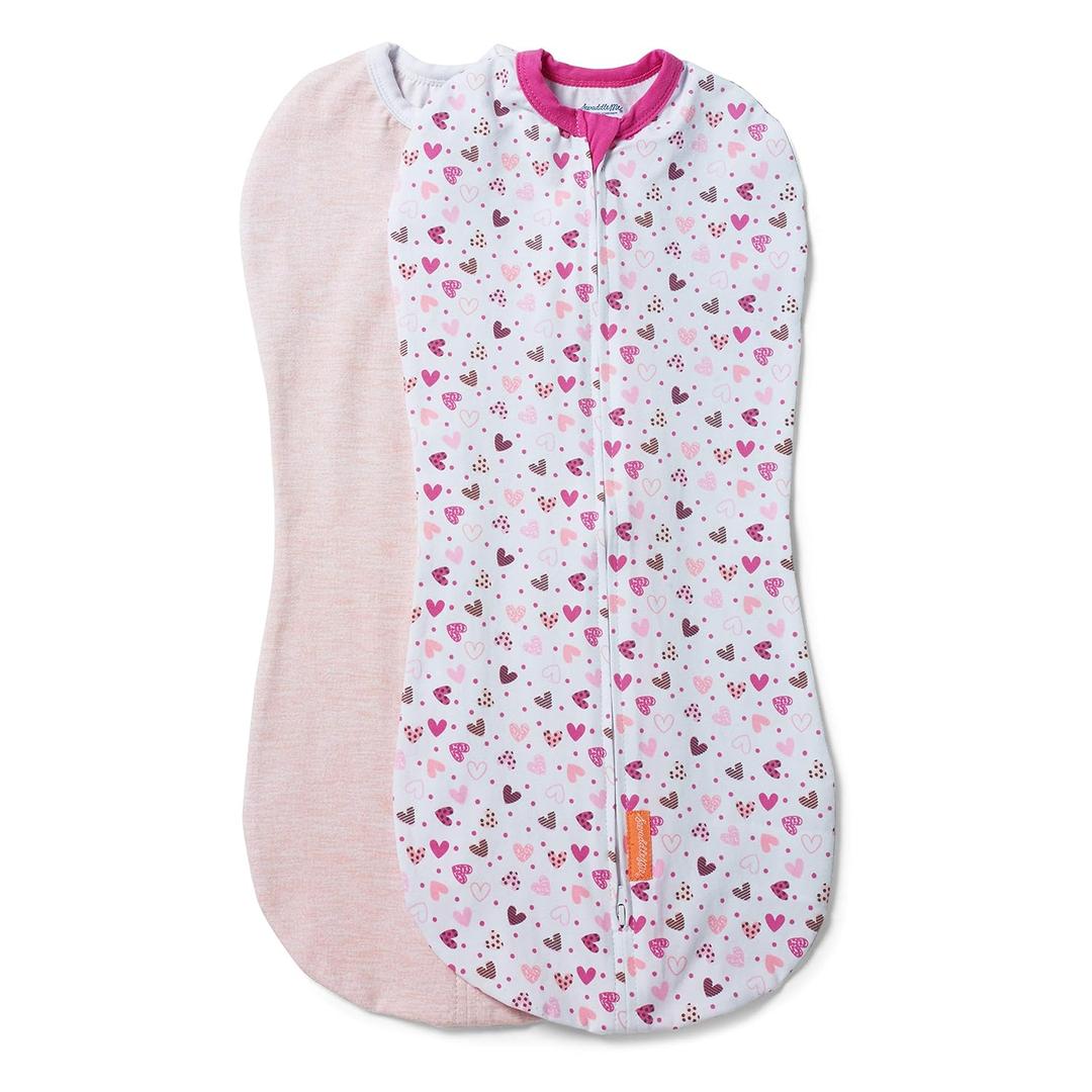 SwaddleMe by Ingenuity Compression Baby Swaddle Pod, Two-Way Zipper for Easy Diaper Changes, Improves Sleep & Calms Startle Reflex, 0-2 Months, 1.0 TOG, 2-Pack - I Heart You