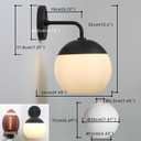 Modern Black Wall Sconce with Frosted Glass Globe Lampshade, Metal Base Industrial Wall Light Fixture, Indoor Wall Mounted Lamp for Vanity Bathroom Bedroom Living Room