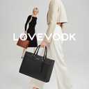 LOVEVOOK Laptop Tote Bag for Women, Office Work Bag Briefcase fit for 15.6 inch Laptop, Large Capacity Teacher Bag Handbag (Leather/Black)