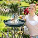 Metal Bird Bath for Outdoors, Vintage Freestanding Birdbaths with Bird Statue 12" Detachable Birdfeeder Bowl with 5- Pronged Base for Outside Garden Patio Yard Lawn Decor (Vintage Green)
