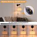 XSDeTu Plug in Wall Sconces Set of 2, Farmhouse Wall Lamp with 5.9FT Plug in Cord, Dimmable Hanging Wall Lighting with Fabric Shade, Adjustable Wall Mount Lights for Bedroom Living Room, Wooden Arm