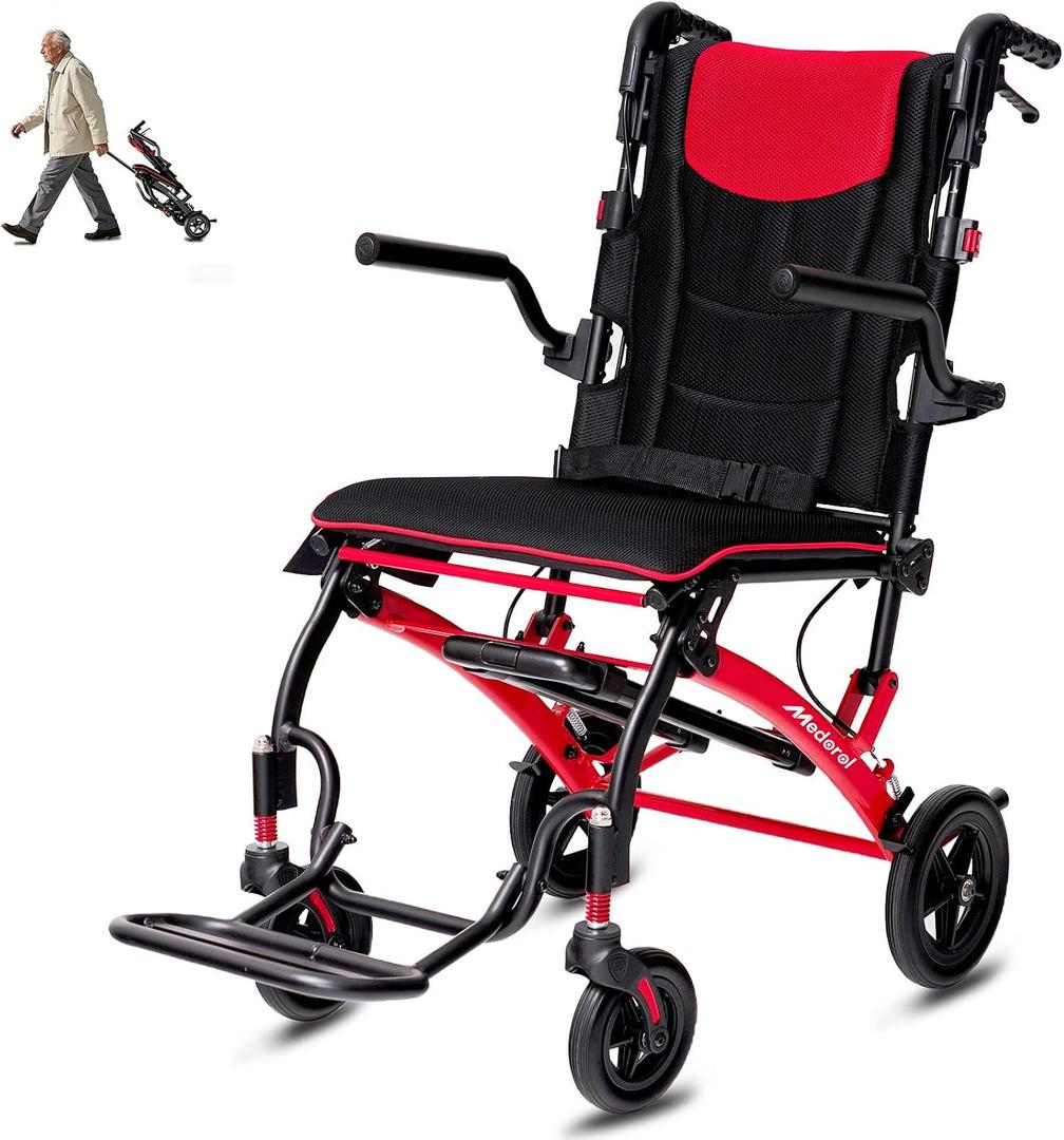 Transport Wheelchairs for Adults Lightweight Foldable Transport Chair with Telescopic Handle, Portable Folding Travel Transfer Wheel Chairs for Seniors