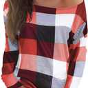 Cosonsen Women's Off Shoulder Top Long Sleeve Plaid Tee Shirt Blouse (Medium, A4 Red Plaid)