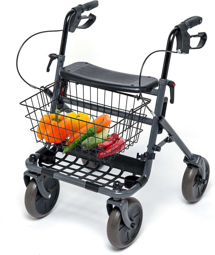Rollator Walker for Seniors - Steel Frame, Adjustable Height Rolling Walkers, 8" Tires, Removable Basket, Ergonomic Handles - Supports Up to 300 lbs