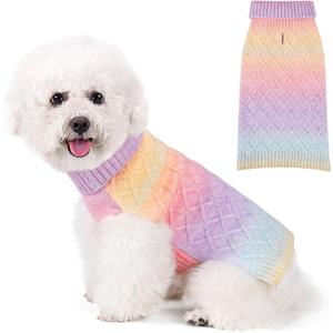 WOYYHO Small Dog Sweater Colorful Knitted Dog Sweater with Leash Hole Turtleneck Puppy Sweaters Warm Dogs Winter Clothes for Chihuahua Yorkies Havanese (Small, Rainbow Colors) (Small (6-10lbs))