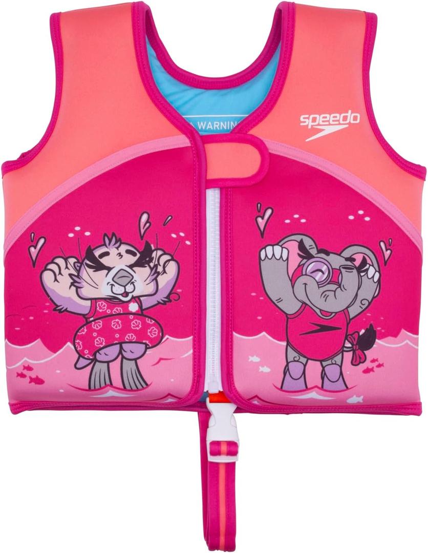 Speedo Kids' Begin to Swim Flotation Classic Life Vest UPF 50 (Large, Flu Orange Otter Ellie)