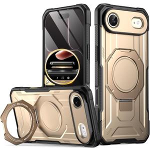 Poetic Spartan Case with Ring Stand for iPhone Air, [Camera Control Button][Magsafe Compatible], Full Body Rugged Shockproof Protective Cover Case, Metallic Gold