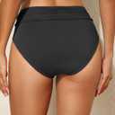 Tempt Me Women Mid Rise Bikini Bottoms Full Coverage Swimsuit Ruched Scrunch Swim Bottom (Black, L)