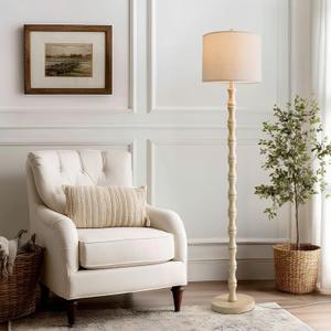 BOBOMOMO 62" Rustic Floor Lamp, Retro Farmhouse Standing Lamp with Rotary Switch, Resin Antique White Floor Lamp for Living Room, Bedroom, Corner, Dining Room, Nursery, Cozy Home Dcor